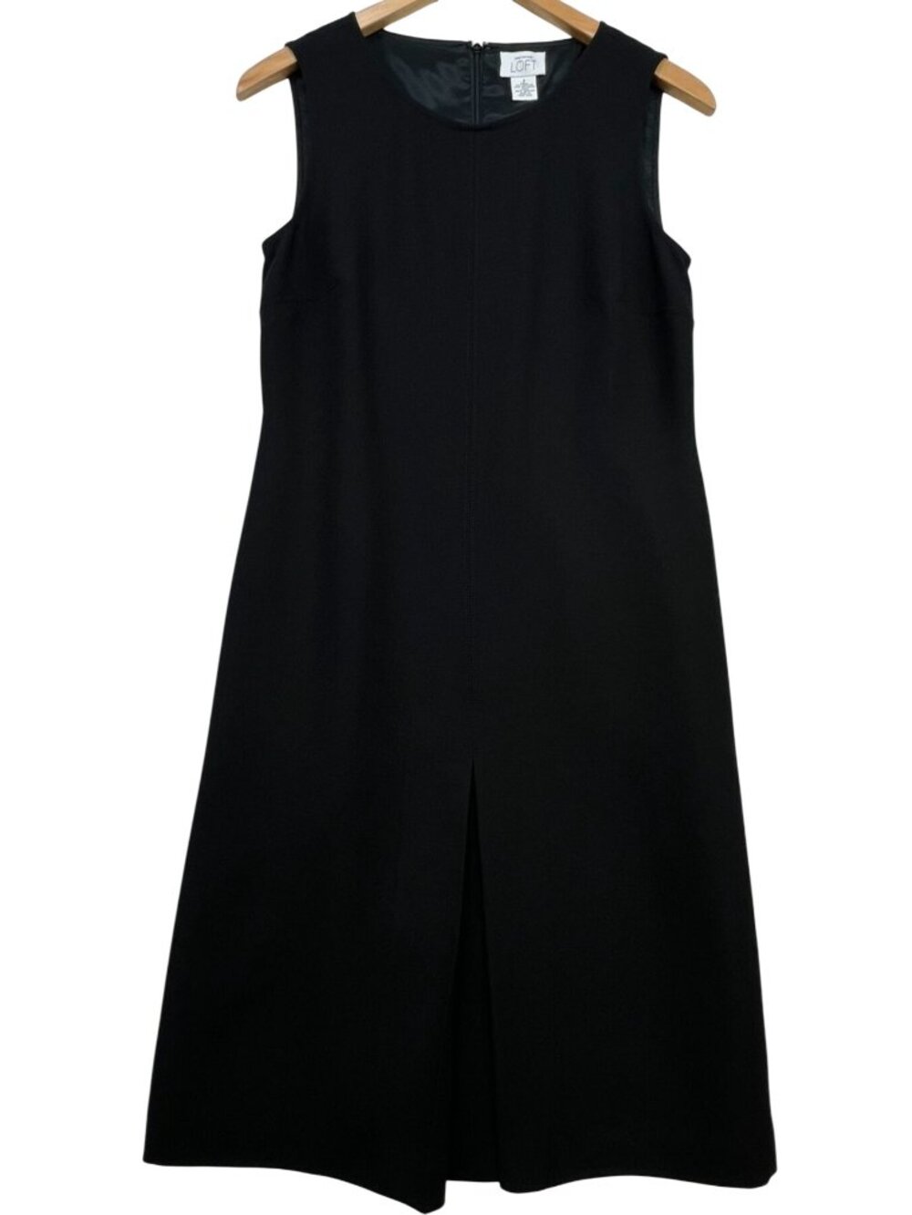 Ann Taylor LOFT Women's Front Slit Midi Sheath Dress Sleeveless Size 8 Black